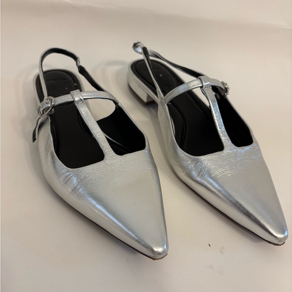 Vince Silver Slingback Flats with Pointed Toe